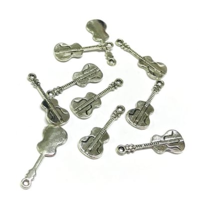 Colgante Chiche Metal Plateado Guitarra (10 Unidades)1