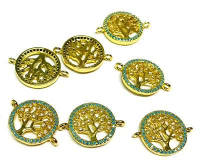 Conector Metal Dorado Micro Pavé Árbol De La Vida (Unidad)