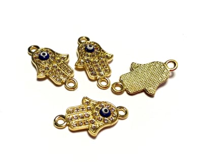 Conector Dorado Mano Fátima Ojo Turco Circón 25mm (Unidad)1