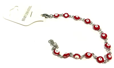 Púlsera Acero Quirúrgico Ojo Turco Rojo Plateado Nº150 (Un)1