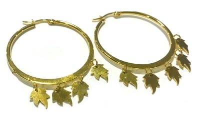 Aros Acero Quirúrgico Dorado Hojas 4cms (Par)