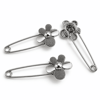 Alfiler Gancho Flor Metal Plateado (Unidad)2