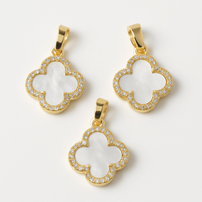 Colgante Trébol Cuatrifolio Baño Oro 18k Blanco (Unidad)1