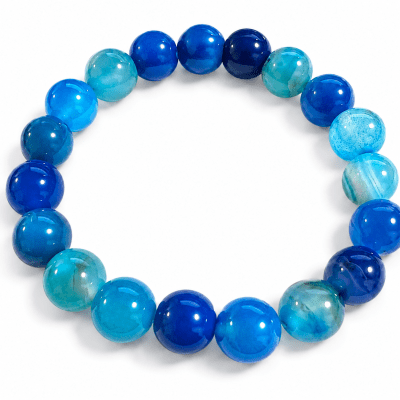 Pulsera Agata Azúl Banded Elasticada 10mm (Unidad)