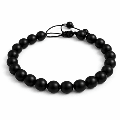 Pulsera Onix Negro Opaco Natural Con Hilo 8mm (Unidad)