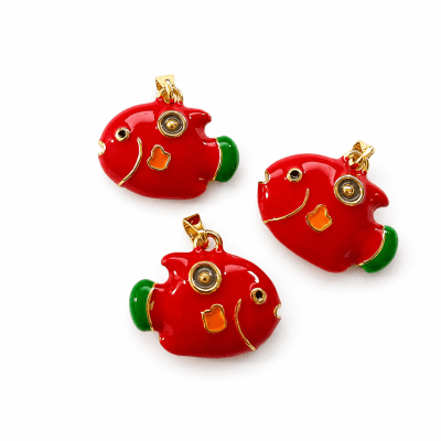 Colgante Pez Esmaltado Rojo y Baño de Oro 18K (Unidad)