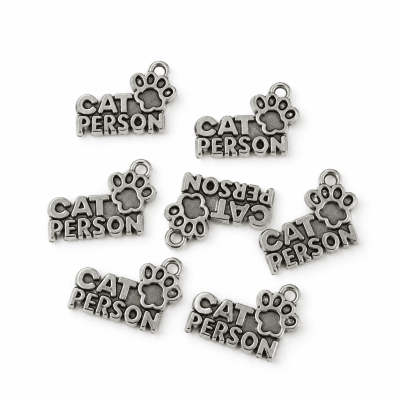 Colgante Metal Plateado ¨Cat Person¨18mm (10 Unidades)1