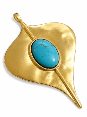 Colgante Bañado Oro Mate Hoja Turquesa 9cms (Unidad)1