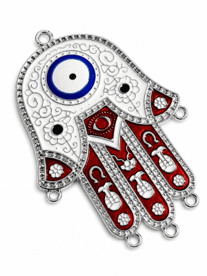 Base Collar Colgante Mano Fatima Metal Blanco-Burdeo XL 8 cms (Unidad)