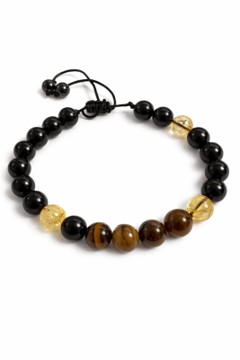 Pulsera Onix, Ojo de Tigre y Citrino Natural Con Hilo 8mm (Unidad)
