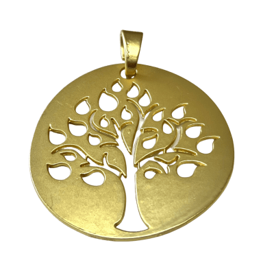 Colgante Bañado Oro Mate Árbol de la Vida Disco 6cms (Unidad)