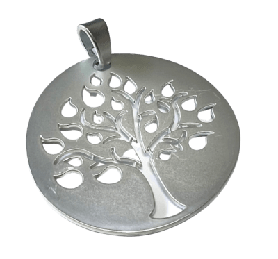 Colgante Bañado Plata Mate Árbol de la Vida Disco 6cms (Unidad)1