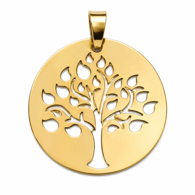 Colgante Bañado Oro Mate Árbol de la Vida Disco 6cms (Unidad)2