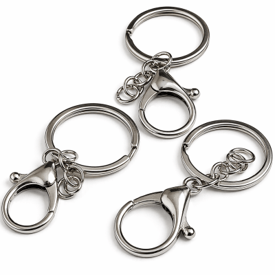 Base Llavero Metal Plateadop y Broche Loro (Set)