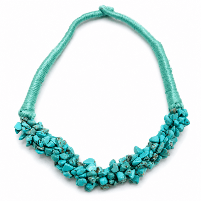 Collar Cordón Hilado y Turquesa Reconstituída Broche (Tira)1