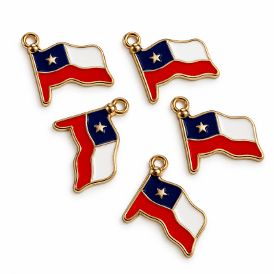Colgante Metal Bandera Chilena Esmaltada (10 Unidades)