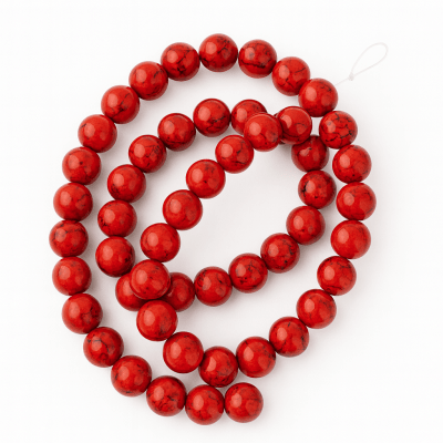 Piedra Howlite Roja Redonda Roja 12mm (Tira)