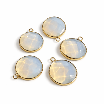 Colgante Piedra Luna Redonda Facetada Dorada 20mm (Unidad)