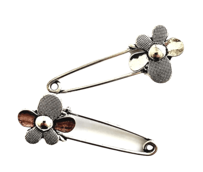 Alfiler Gancho Flor Metal Plateado (Unidad)