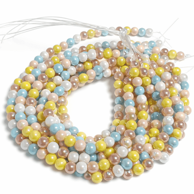 Perla Vidrio Tipo Shell 8mm Mix Yellow Redondo (Tira)1