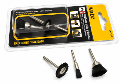 Set 3 Mini Escobillas Pelo Duro Mandril (Set)