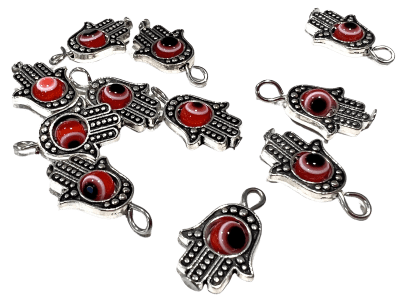 Colgante Mano Fátima Ojo Turco Rojo 19x5mm (10 Unidades)