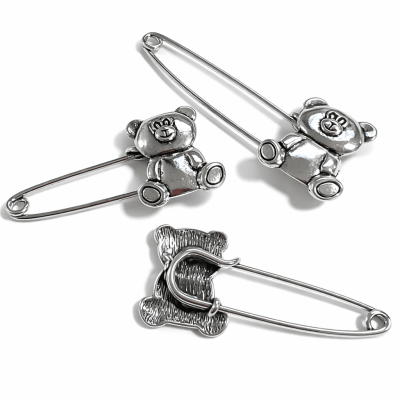Alfiler Gancho Osito Metal Plateado (Unidad)