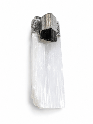 Colgante Selenita con Turmalina Rectangular Plateada (Unidad)