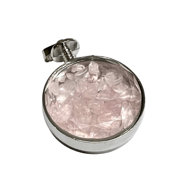 Colgante Caja Vidrio Redondo Cuarzo Rosa (Un)