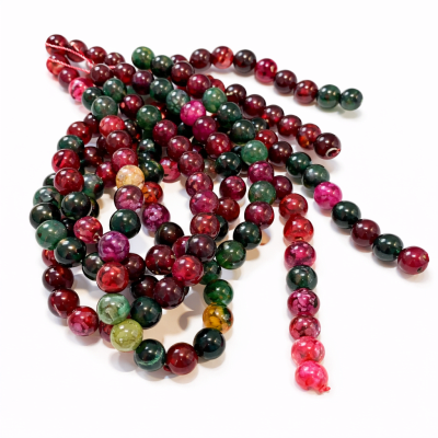 Agata Vena de Dragón Mix Rojo 8mm Redonda (Tira)