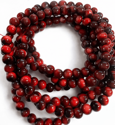 Vidrio Redondo Simil Ojo de Tigre Rojo 8mm (Tira)