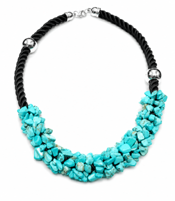 Collar Cordón y Turquesa Reconstituída Broche (Tira)
