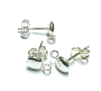 Base Aros Plata Media Bolita Argolla 5mm (Par)