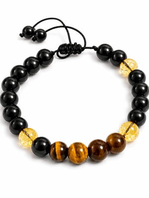 Pulsera Onix, Ojo de Tigre y Citrino Natural Con Hilo 8mm (Unidad)