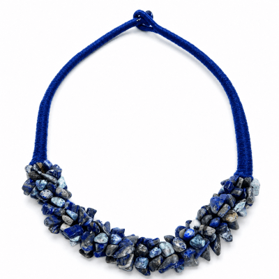 Collar Cordón Hilado y Lapislázuli Natural Broche (Tira)1