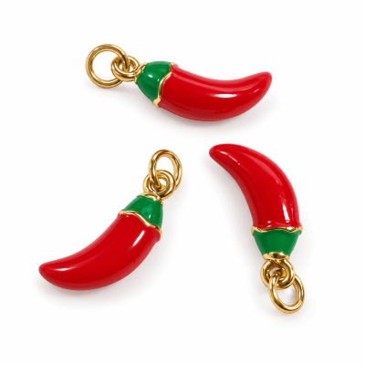 Mini Ají Rojo Esmaltado Baño Oro 18k 20mm (Unidad)