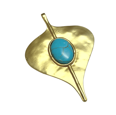 Colgante Bañado Oro Mate Hoja Turquesa 9cms (Unidad)