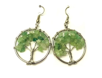 Aros Alambre Árbol de la Vida Aventurina Verde (Par)