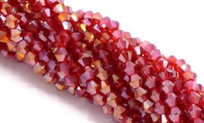 Cristal Bicono Rojo Satín 4mm (Tira)1