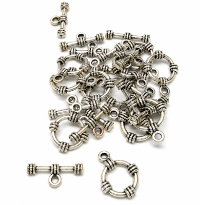 Broche Timón Barra Envejecido Plateado 15mm (10 Unidades)1