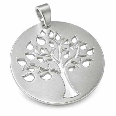 Colgante Bañado Plata Mate Árbol de la Vida Disco 6cms (Unidad)