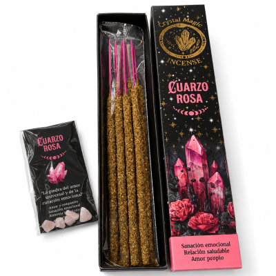 Incienso Cristal Magic Cuarzo Rosa (15 gramos + Cristales)2