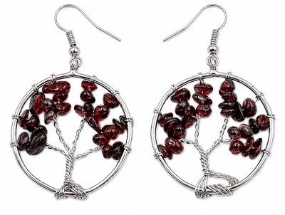 Aros Alambre Árbol de la Vida Granate (Par)