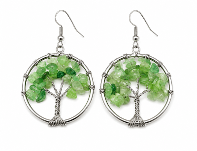 Aros Alambre Árbol de la Vida Aventurina Verde (Par)