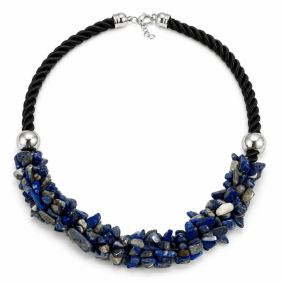 Collar Cordón y Lapislázuli Natural Broche (Tira)1
