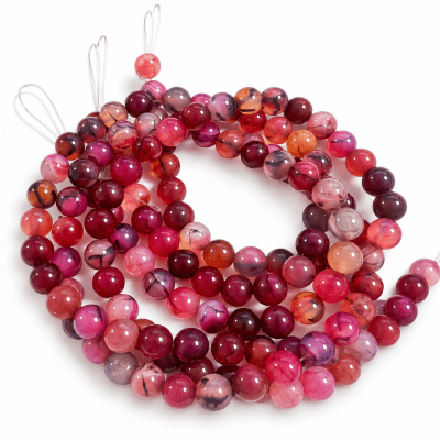Agata Natural Vena Dragón 8mm Fucsia Redonda (Tira)1