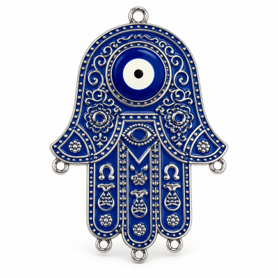 Base Collar Colgante Mano Fatima Metal Azúl XL 8 cms (Unidad)1
