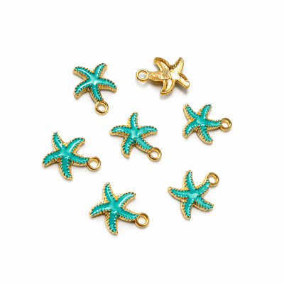 Colgante Estrella de Mar Dorada Esmalte Calipso 15mm (10 Unidades)