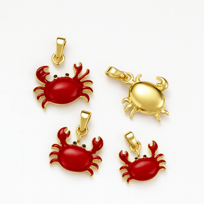 Colgante Cangrejo Esmaltado Rojo Baño Oro 18k (Unidad)