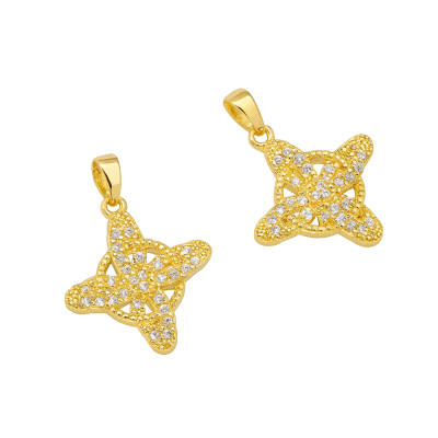 Colgante Nudo de Bruja Redondo y Circones Baño Oro 18k (Unidad)1